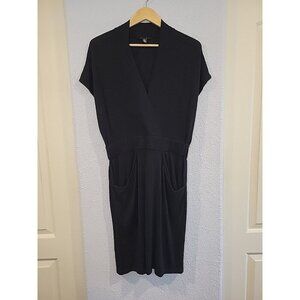 Women's Kenneth Cole Black Gather Dress Wrap V Neck Sweater Dress Midi...